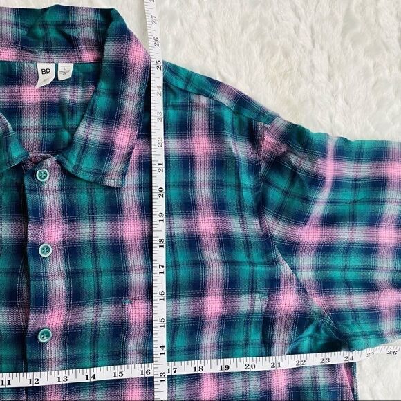 Be Proud green pink and pearl ombré  button down plaid shirt - Picture 4 of 6